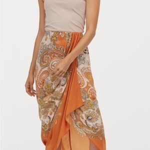 H&M Asymmetrical Paisley Skirt in Orange and Cream